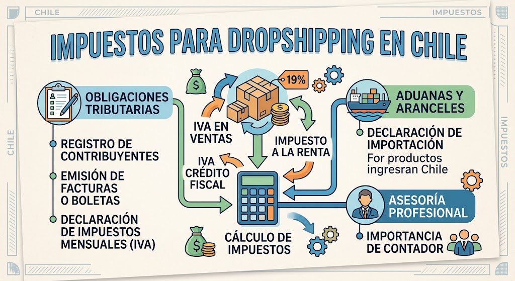 Impuestos para dropshipping en Chile: IVA, renta y aduanas